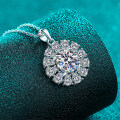 S925 Sterling Silver Moissanite Sunflower Pendant Necklace-0-1