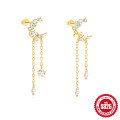 wholesale S925 Sterling Silver Classic Star and Moon Tassel Earrings with Inlaid Crystals, Korean Style Small Design-0-0