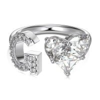 wholesale S925 Sterling Silver European and American Cross-Border Women's Ring with Personalized Letters, Heart, Zircon Inlaid, Adjustable Opening Silver Jewelry for Women-Platinum DY121155-SW-WH(G) Adjustable opening