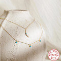 wholesale S925 Sterling Silver Turquoise Moon Fan Pendant Collarbone Choker Necklace-0-4