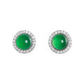 wholesale 925 Sterling Silver Round Women's Simple Fashion Luxury High-end Elegant Exquisite Stud Earrings with Diamond and Chalcedony-0-4
