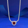 wholesale S925 Silver Women's Pendant Necklace with 8*8 Heart-Shaped Ruby Setting, Fashionable Anniversary Engagement-0-5