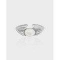 wholesale S925 sterling silver minimalist versatile inlaid shell stone textured open ring for women, Korean version, ins design-0-0