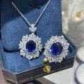 wholesale S925 Sterling Silver Gold Plated Lab-Grown Sapphire Ring and Necklace Set, Women's Premium Jewelry-0-0