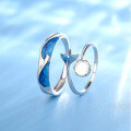 wholesale S925 Sterling Silver "The Rest of My Life is You" Couple Rings, Blue Enamel Mermaid Tail Shell Matching Bands, Wholesale Gift-0-0