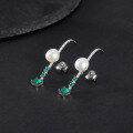 wholesale S925 Sterling Silver Fashionable Light Luxury Natural Freshwater Pearl Earrings with Natural Green Agate Ear Studs-0-0