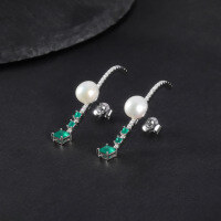 wholesale S925 Sterling Silver Fashionable Light Luxury Natural Freshwater Pearl Earrings with Natural Green Agate Ear Studs-S925 sterling silver inlaid with natural pearls + green agate 925 silver