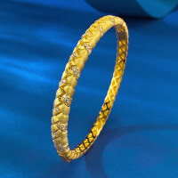 wholesale Metal material: S925 silver gold-plated Zhuo Zhifan Jewelry live stream design, dot pattern, antique brushed wheat braiding bracelet, lightweight luxury style-B143 Gold Braided Bracelet 17cm
