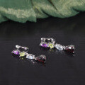 wholesale S925 Sterling Silver Inlaid with Natural Garnet and Peridot Multi-Color Gemstone Earrings, Personalized Vacation Earrings, European and American Style-0-2