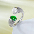 wholesale S925 Sterling Silver Inlaid High Ice Green Chrysoprase Personality Style 60mm Round Cabochon Women's Ring-0-5
