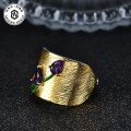 wholesale S925 silver Italian artisanal vintage-style designer ring set with natural amethyst-0-0