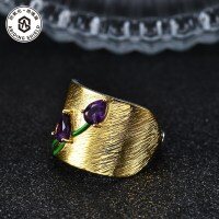 wholesale S925 silver Italian artisanal vintage-style designer ring set with natural amethyst-Natural Amethyst Ring Adjustable opening