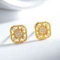 24K Gold Plated Silver Needle Copper Ear Stud with Gourd and Compass Design-0-2