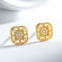 24K Gold Plated Silver Needle Copper Ear Stud with Gourd and Compass Design-Gold-ED196-T