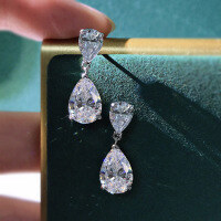 wholesale S925 silver drop earrings for women with high-carbon diamond, Korean-style elegant earrings for live streaming-E075 Waterdrop White Diamond>925 Silver
