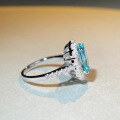 wholesale S925 Sterling Silver Zircon Floral Full Diamond Aquamarine Ring for Women, Fashion Banquet Cocktail Ring Wholesale-0-2
