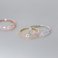 wholesale S925 Sterling Silver Row of Diamonds Five-Petal Flower Ring, Forest Style Fashion Sweet Ins Wind Niche Handmade Jewelry R01978-S925 Silver Ring Silver US Size 7