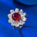 wholesale S925 Silver Women's Luxuriously Bezel-Set Antique Style 8*10mm Oval Ruby Ring-0-2