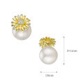 wholesale 925 Sterling Silver Silver Xing Hui Original Design Perfectly Round Shell Pearl Earrings Daisy Stud Earrings, Two Ways to Wear-0-3