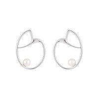 wholesale S925 Sterling Silver Geometric Irregular Heart Shape Inlaid with Pearl Small and Minimalist French Ins Style Earrings for Women-Platinum [with sterling silver ear plugs] &gt; 925 silver