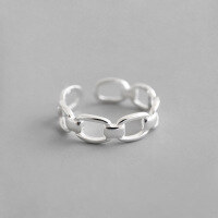 wholesale S925 Sterling Silver JT082 Korean Style Silver Ring Fashion Geometric Hollow Bamboo Chain Adjustable Ring for Women-Sterling Silver Adjustable opening