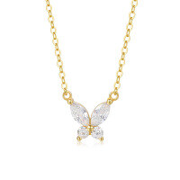 wholesale S925 Sterling Silver Four-leaf Clover And Butterfly Necklace For Women, Minimalist And Elegant Pendant-A2707-Gold 925 Silver