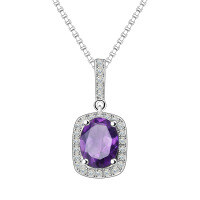 wholesale S925 Silver European and American Minimalist Fashion Natural Amethyst Pendant Necklace-Natural Amethyst &gt;925 Silver