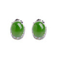 wholesale 925 sterling silver inlaid with cabochon Hetian jadeite earrings, certified ethnic retro Chinese-style jade earrings-0-4