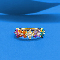 wholesale S925 silver dopamine-colored diamond camo ring, a stylish and luxurious piece, same as the one on Xiaohongshu-R1545 Colored Diamond Ring>Size 9