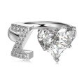 wholesale S925 Sterling Silver European and American Cross-Border Women's Ring with Personalized Letters, Heart, Zircon Inlaid, Adjustable Opening Silver Jewelry for Women-0-29