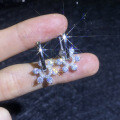 S925 Sterling Silver Moissanite Full Diamond French Floral Earrings, Three-Way Wear-0-1