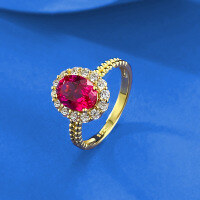 wholesale Metal: 925 Silver Gold Plated Zhu Zhifang Jewelry New Classic Versatile Oval 6*8 Ring in European and American Style with Synthetic Ruby-R1451 Pigeon Blood Red No. 6