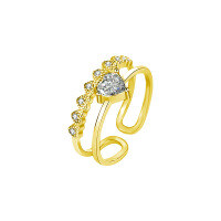Sterling Silver Moissanite Heart Double-Layer Open Ring for Women-Heart-shaped double-layered ring (gold)  50-point moissanite (5mm heart shape)