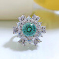 wholesale 925 Silver Paraiba Color 9mm Firework Cut High-Carbon Diamond Women's Ring Live Stream Collection by Mu Jing Jewelry 2022-0-1