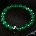 wholesale 925 Silver She's Jewelry New Style Inlaid Round Straight Hole 8mm Green Jade Pearl Bracelet 16-19cm-0-0