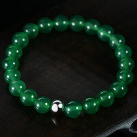 wholesale 925 Silver She's Jewelry New Style Inlaid Round Straight Hole 8mm Green Jade Pearl Bracelet 16-19cm-Green【B3449] 19cm