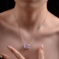 wholesale 925 Silver ShiPei Jewelry New Pink Rectangular Pyramid Shape 14*16 High Carbon Diamond NecklaceIns Style-0-3