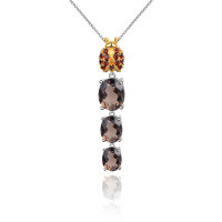 wholesale 925 Silver Designer Natural Red Agate Pendant Insect Element Personality Design Colored Gemstone Necklace Pendant-Smoky quartz pendant (with silver chain)