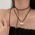 wholesale S925 Sterling Silver Love Pendant Sweater Necklace for Women, Korean Spring and Summer New Advanced Braided Rope Heart-shaped Long Necklace-0-1