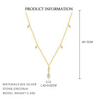 wholesale S925 Sterling Silver Cross-border Waterdrop Zircon Accent Women's Necklace, Fashionable, Luxurious, European & American Exquisite French Minimalist Collarbone Chain, Versatile-A4135-Gold 925 Silver