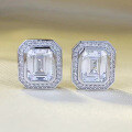wholesale S925 silver new 8*10mm high-carbon diamond rectangular emerald-cut stud earrings, fashionable and versatile for women-0-0