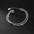 wholesale 925 Sterling Silver Double-Layer Starry Sky Bracelet, Rice Grain Silver Bead Bracelet Stackable Wristband Fashionable and Versatile Jewelry S450-0-2