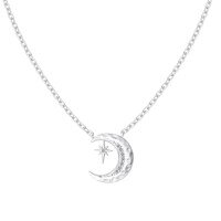 wholesale S925 Sterling Silver Popular Cross-Border Women's Necklace, Advanced and Exquisite Star and Moon Pendant Design, Versatile Crescent Collarbone Chain-Platinum DY190914-SW-WH 925 Silver