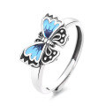 wholesale S925 Sterling Silver Creative Two-Tone Resin Butterfly Ring, Ethnic Style Elegant Index Finger Ring for Women-0-5