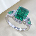wholesale S925 Silver Style Simulated Emerald 8*10mm Rectangle Europe and America Cross-Border AliExpress Ring-0-3