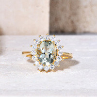 wholesale S925 silver plated with 14k gold, natural green amethyst gemstone ring with fashionable and lightweight luxury design-Natural Green Amethyst US Size 8