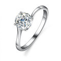 Sterling Silver D Color Moissanite Ring, 1 Carat Classic Twisted Shank Four-Prong Wedding Band-0-2