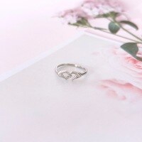 wholesale S925 Sterling Silver Red Elk Couple's Heart Gesture Hands Ring Cross-Border Love Romantic Creative Adjustable Index Finger Ring-BZ0769-White Gold Adjustable opening