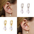 wholesale S925 Sterling Silver Baroque Pearl Diamond Ear Clip, Retro European Style, Minimalist INS Fashion Earrings-0-2