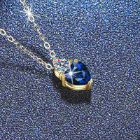 S925 Silver Moissanite Cultured Emerald Ruby Sapphire Classic Heart Necklace-Cultured sapphire 6.5mm + 30-point moissanite  925 silver